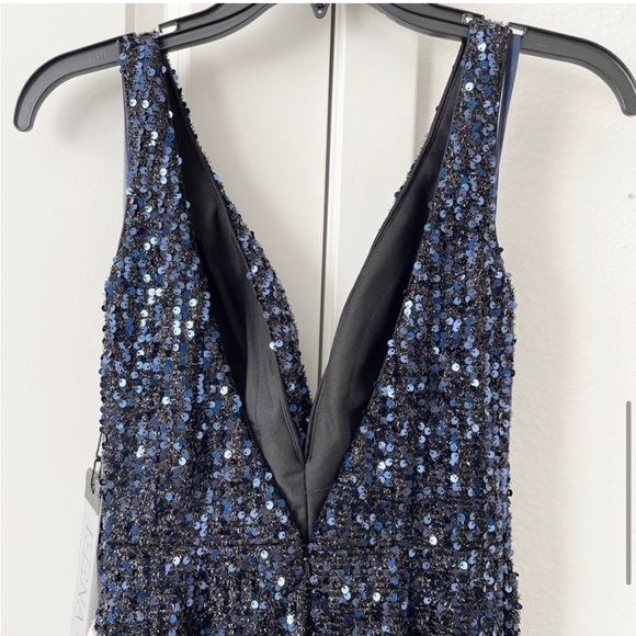 NWT Ieena Mac Douggal V-Neck Sequins Gown Front Slit Midnight Sz 2 - Picture 7 of 10